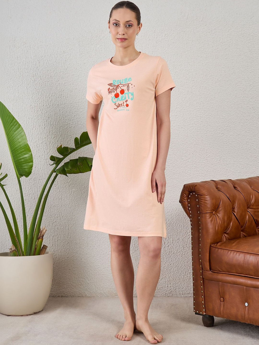 July Typography Short Sleeves Nightdress