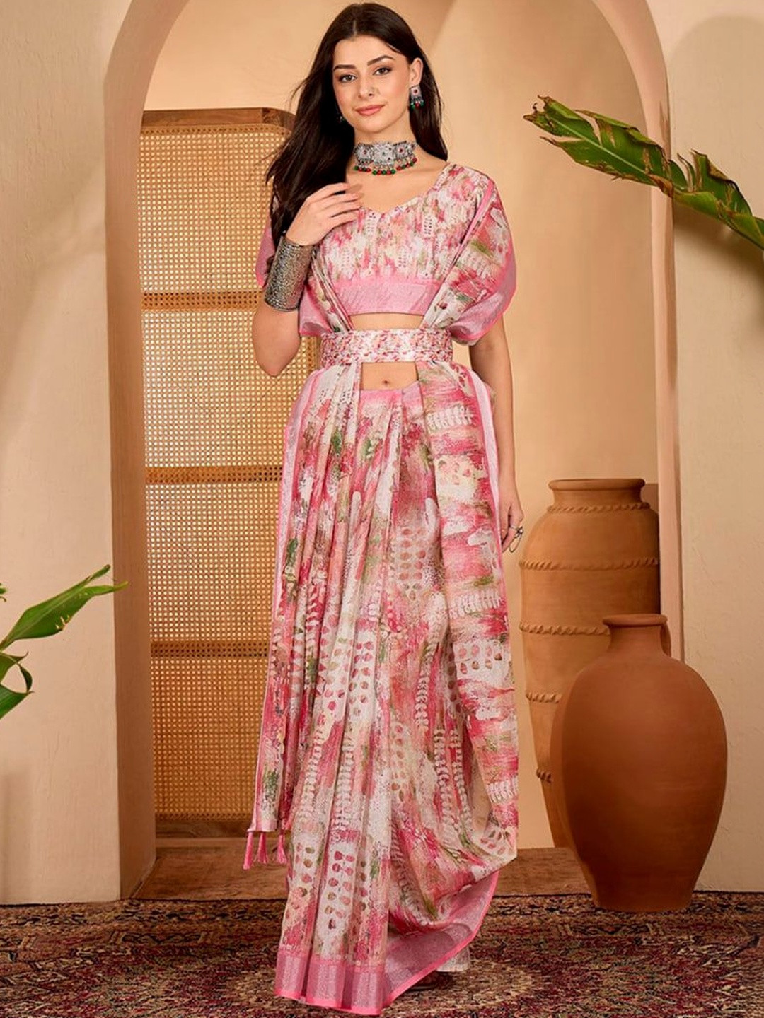 RITABEN HARESHBHAI BHALIYA Linen Blend Saree