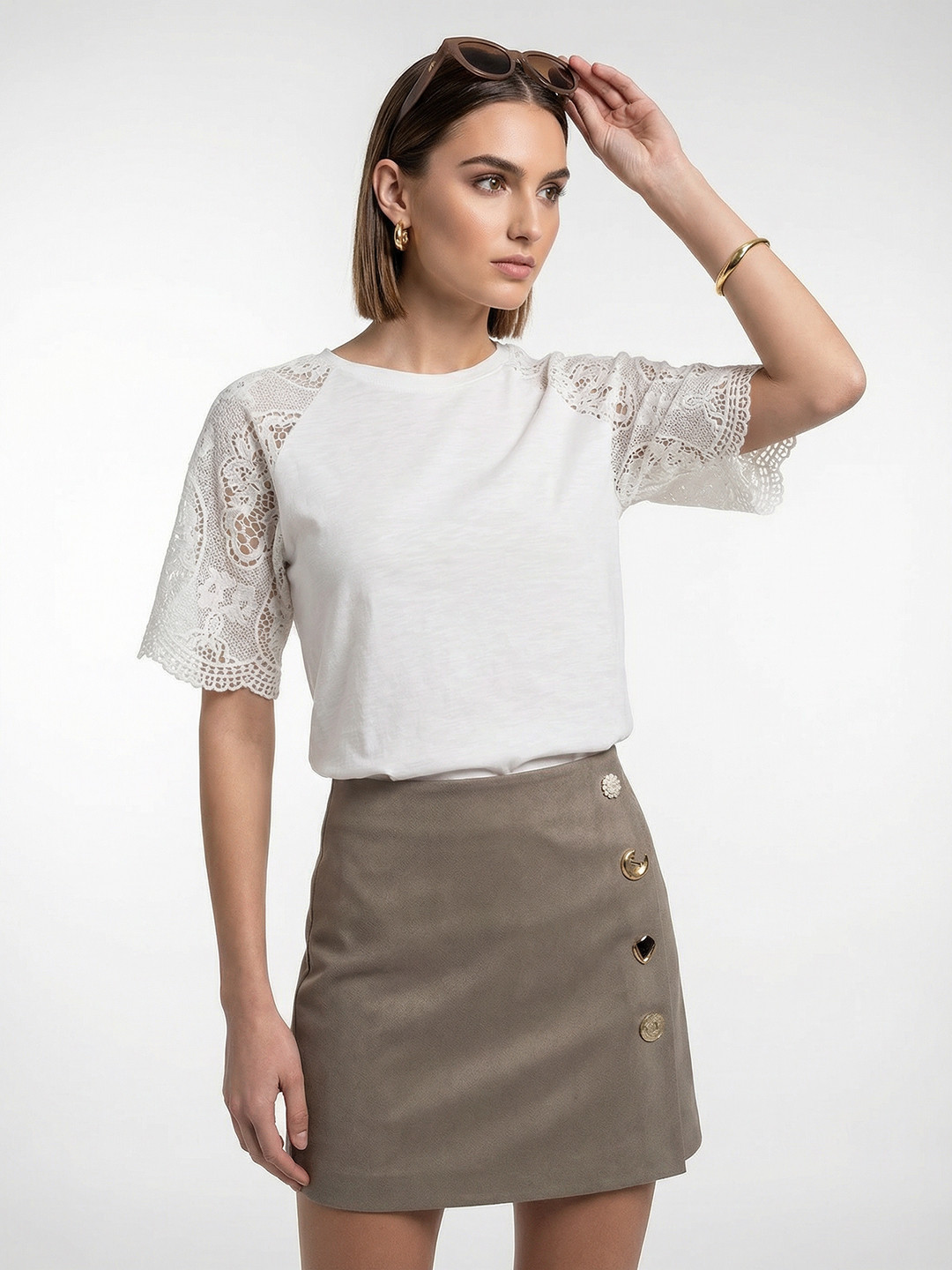 French Connection Pure Cotton Self Design Raglan Sleeves Top