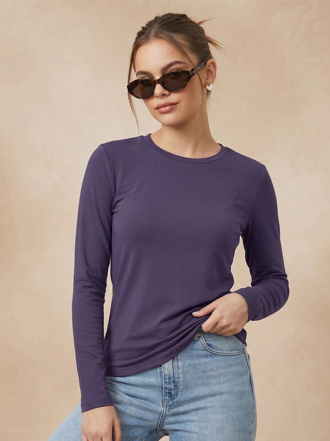 JUNEBERRY Pure Cotton Round Neck Long Sleeves T-shirt