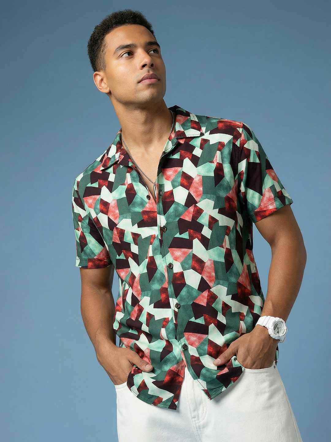 HERE&NOW Pure Cotton Slim Fit Opaque Printed Casual Shirt