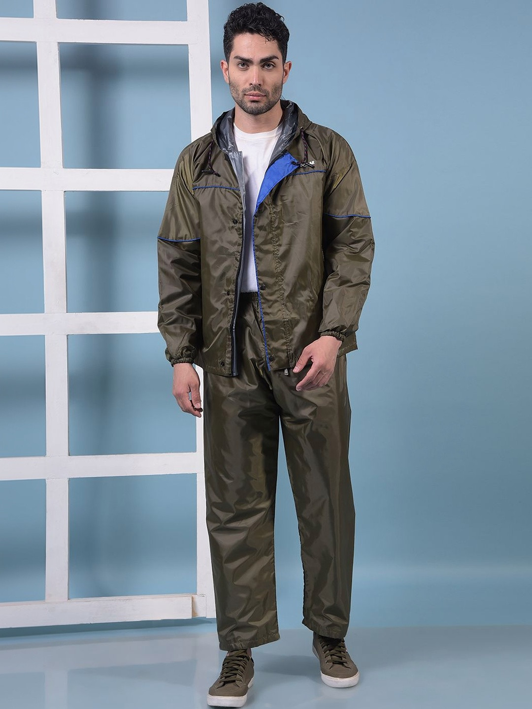 Dollar Men Solid Attached Hood Rain Suit