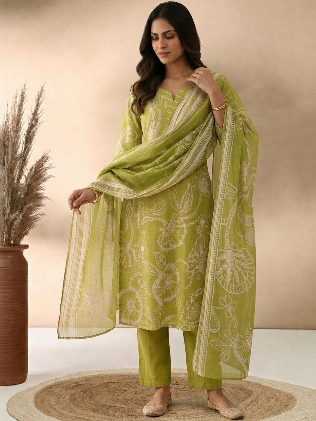 Anouk Women Paisley Printed Regular Chanderi Silk Kurta with Trousers & With Dupatta