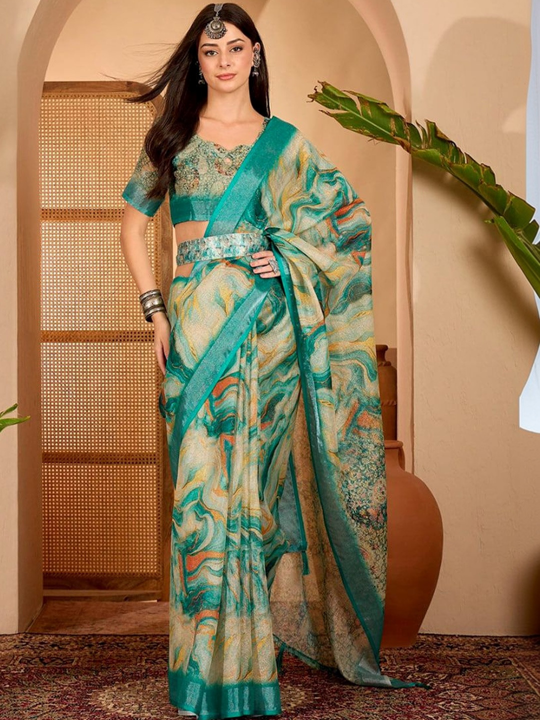 RITABEN HARESHBHAI BHALIYA Linen Blend Saree