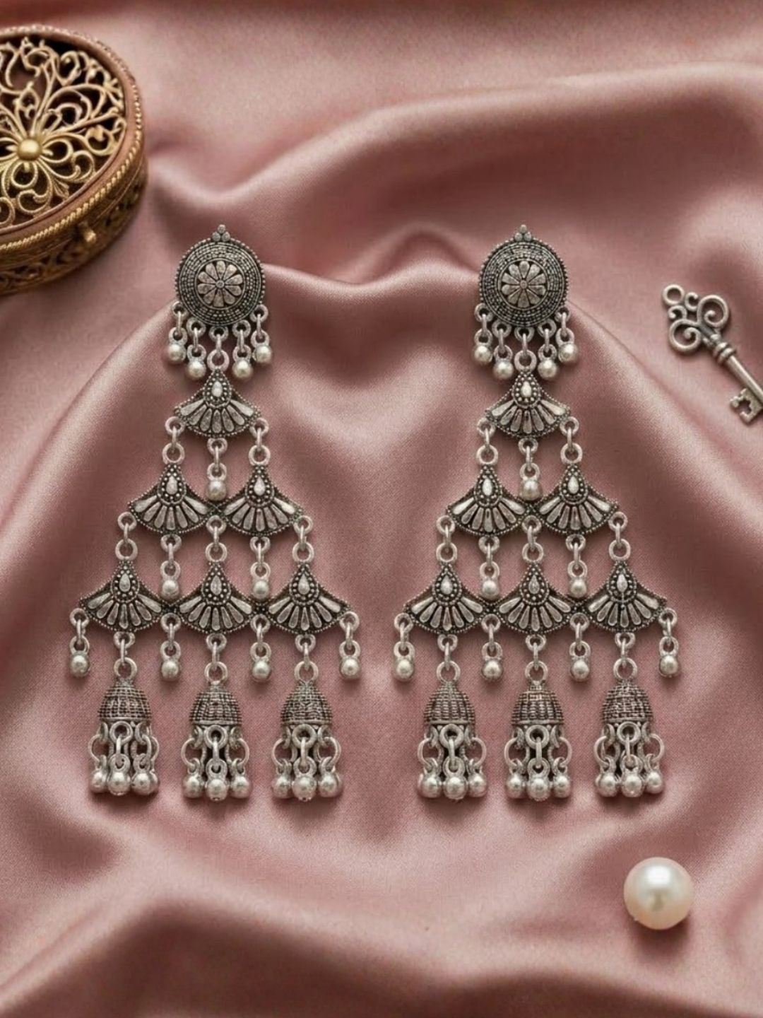 I Jewels Women Oxidized Traditional Chandbali Jhumka Earrings
