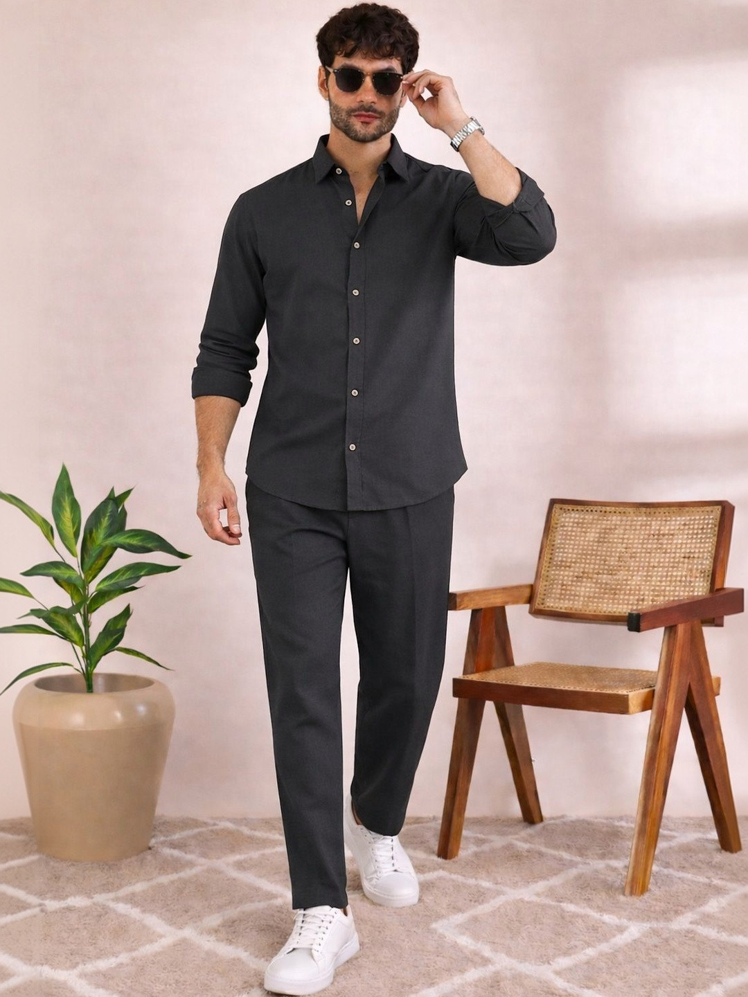 See Designs Linen Solid Shirt with Trousers