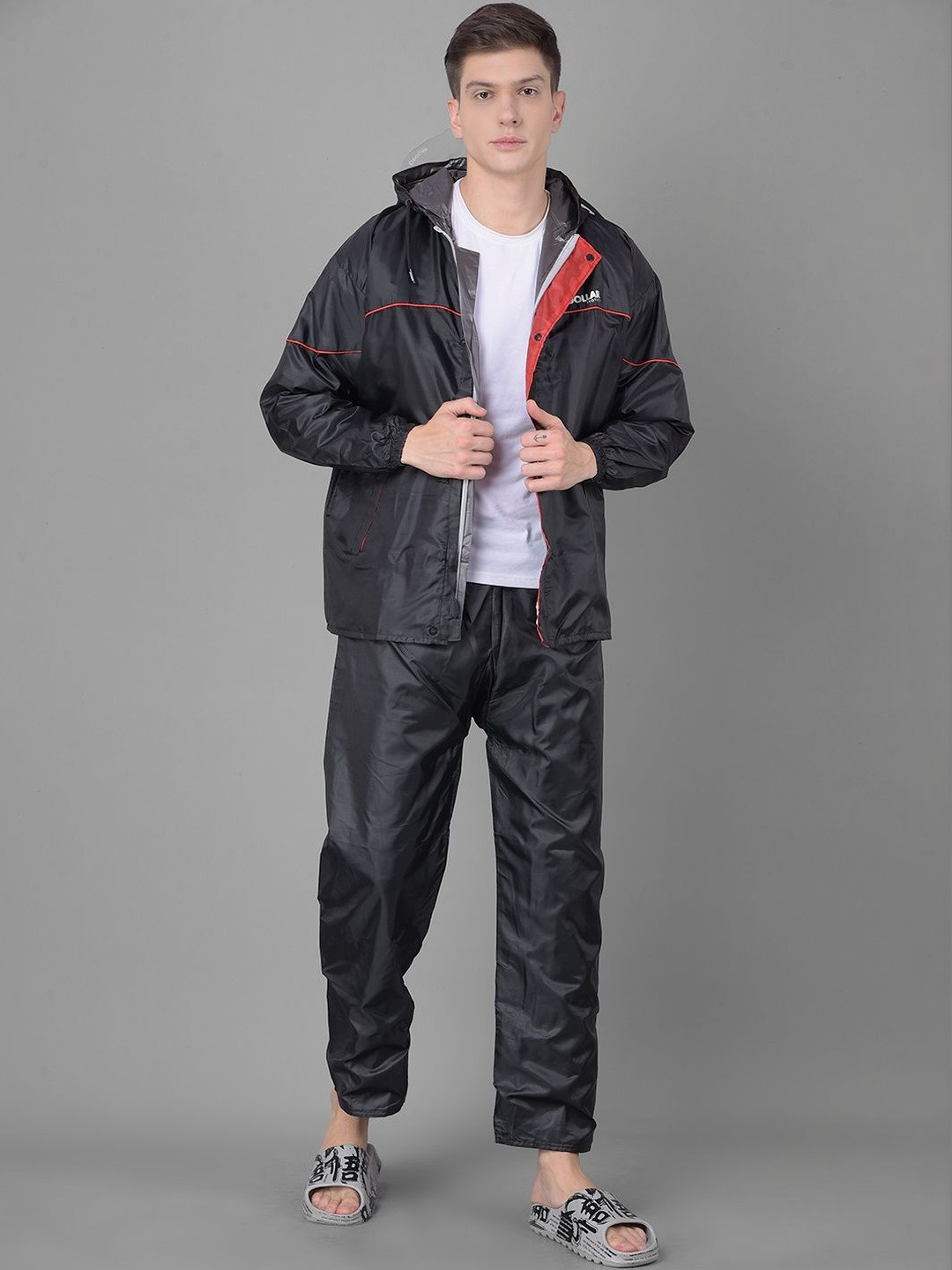 Dollar Men Solid Attached Hood Rain Suit