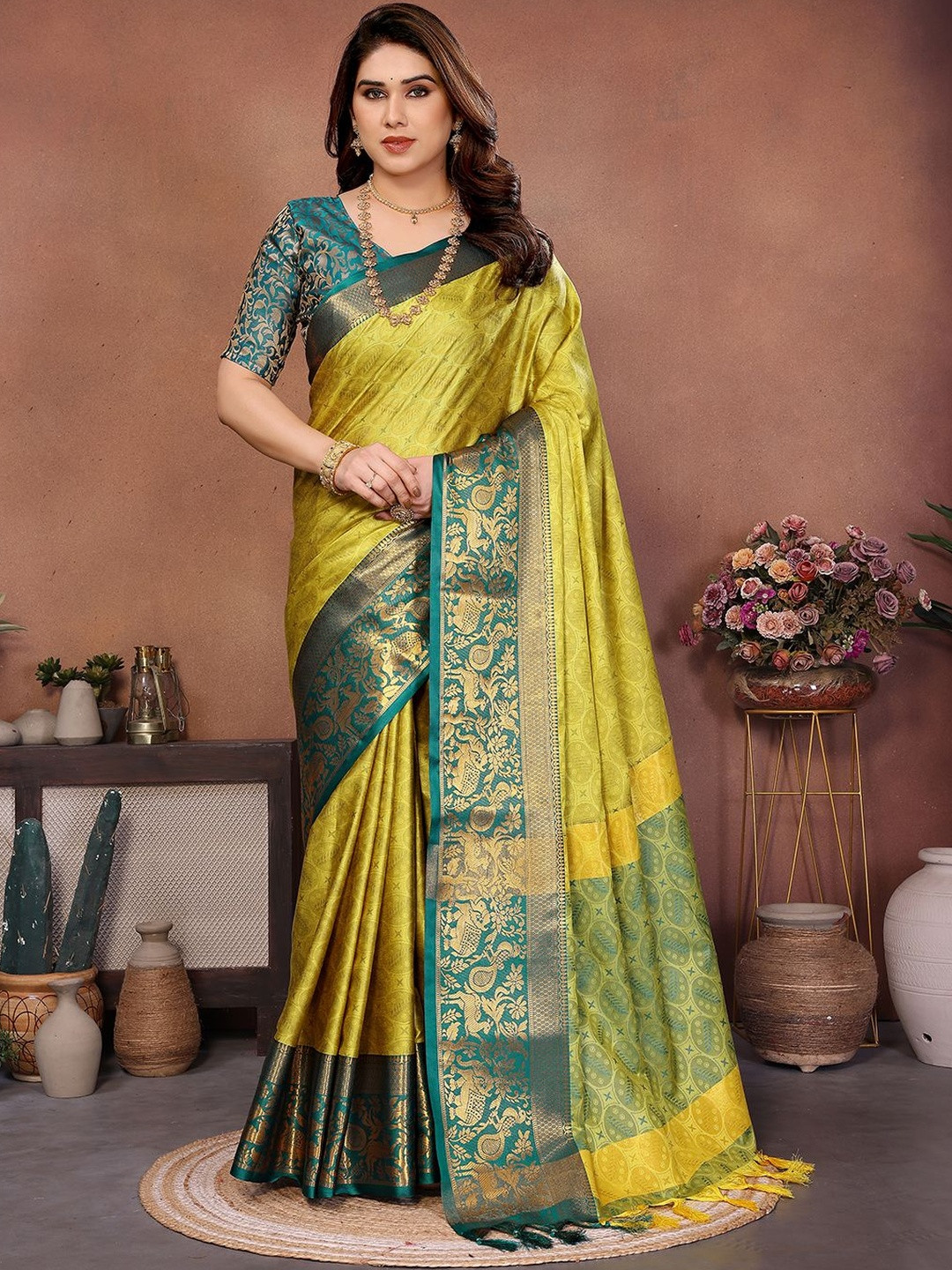 yourwish Ethnic Motifs Zari Silk Cotton Heavy Work Gadwal Saree