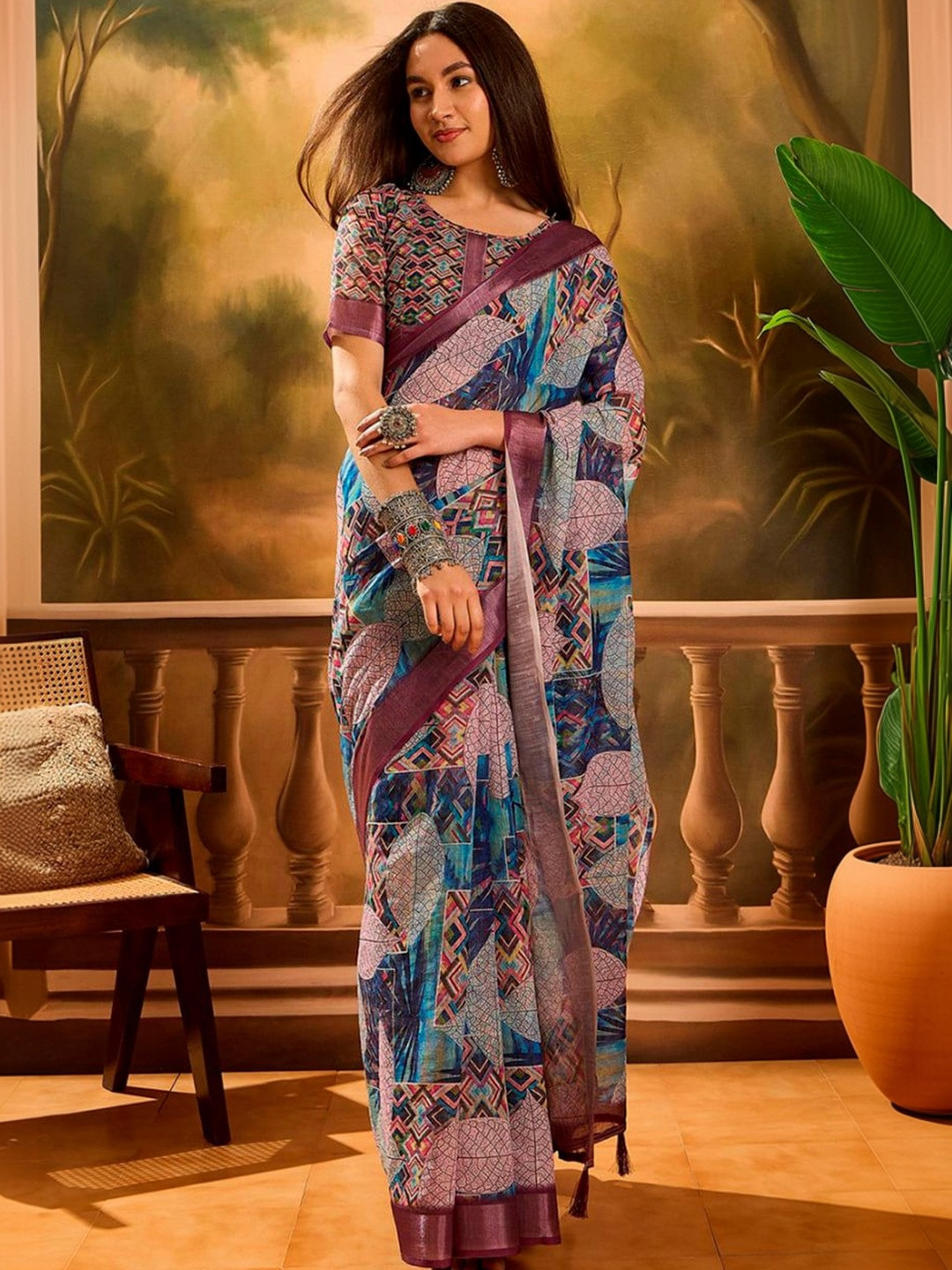 RITABEN HARESHBHAI BHALIYA Linen Blend Saree