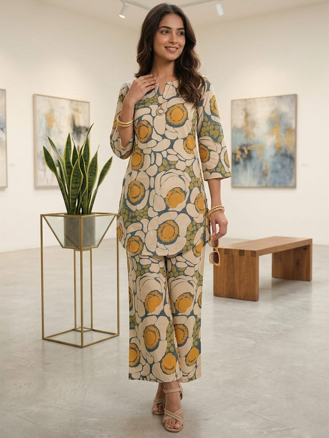 SOURAGYA Romantic Florals Printed Tunic with Palazzos