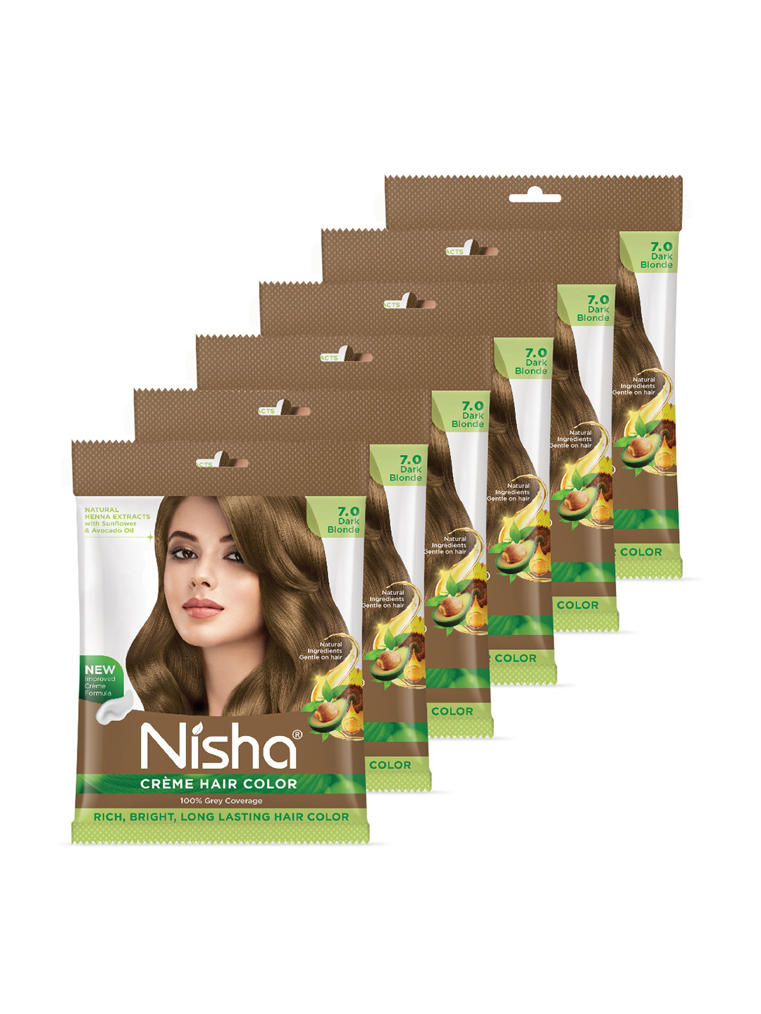 Nisha Unisex Gold Pack of 6 Creme Hair Color 50gm each