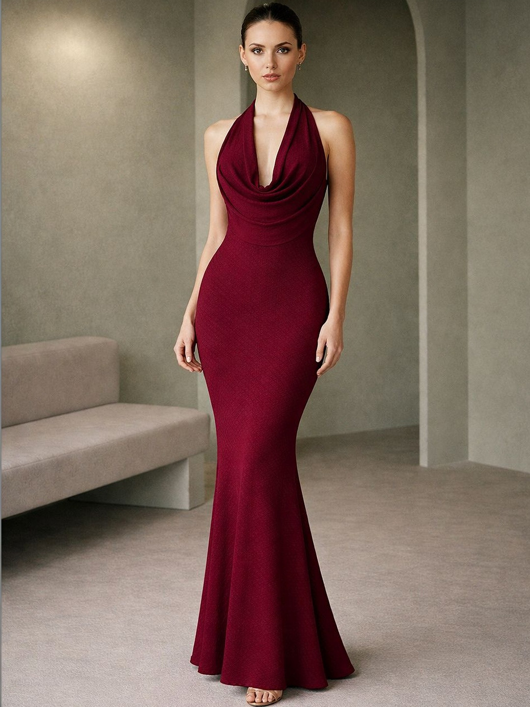 Cowl Neck Bodycon Maxi Dress