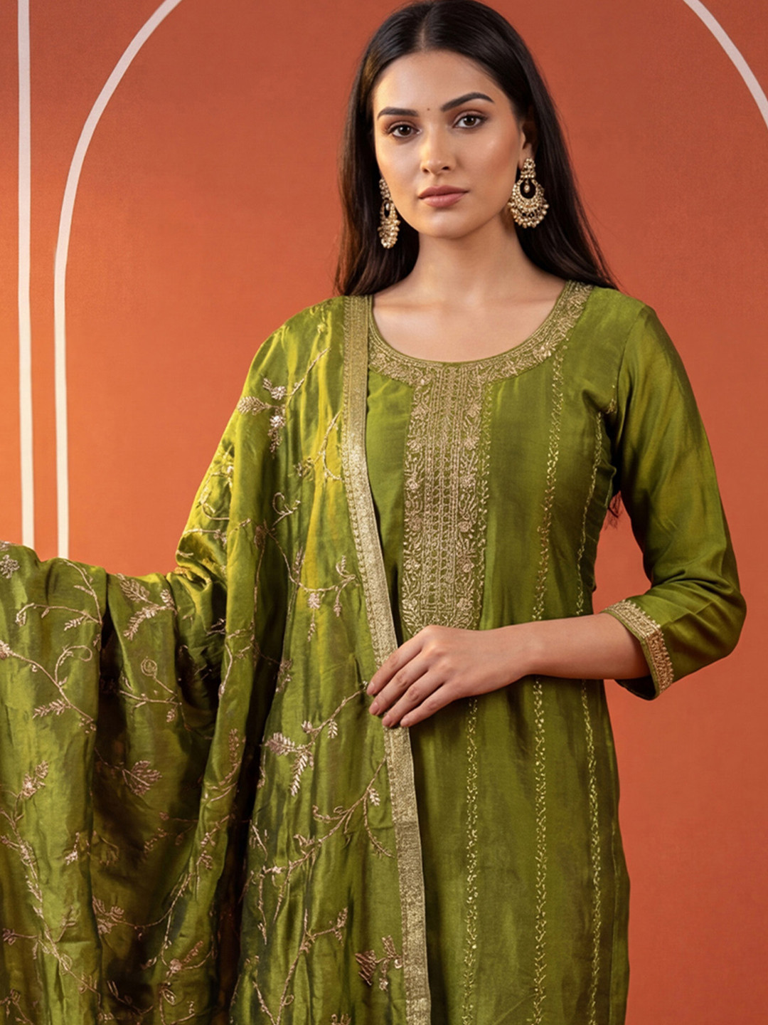 Indo Era Women Ethnic Motifs Embroidered Regular Sequinned Kurta with Trousers & With Dupatta
