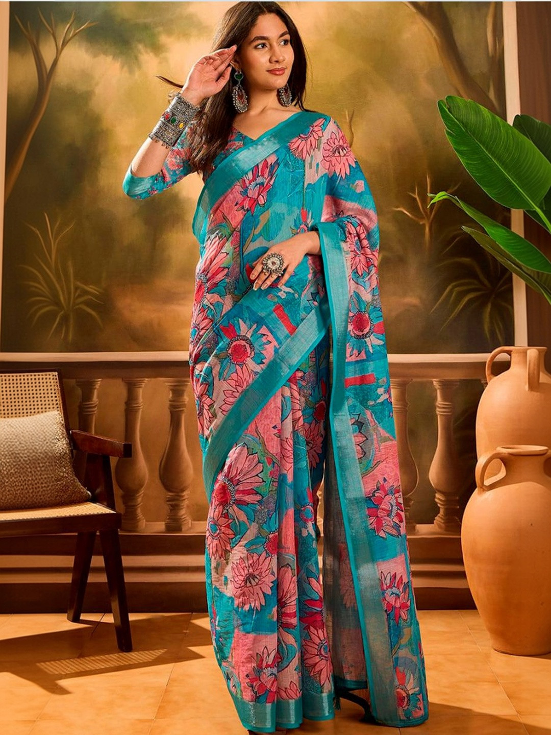 RITABEN HARESHBHAI BHALIYA Linen Blend Saree