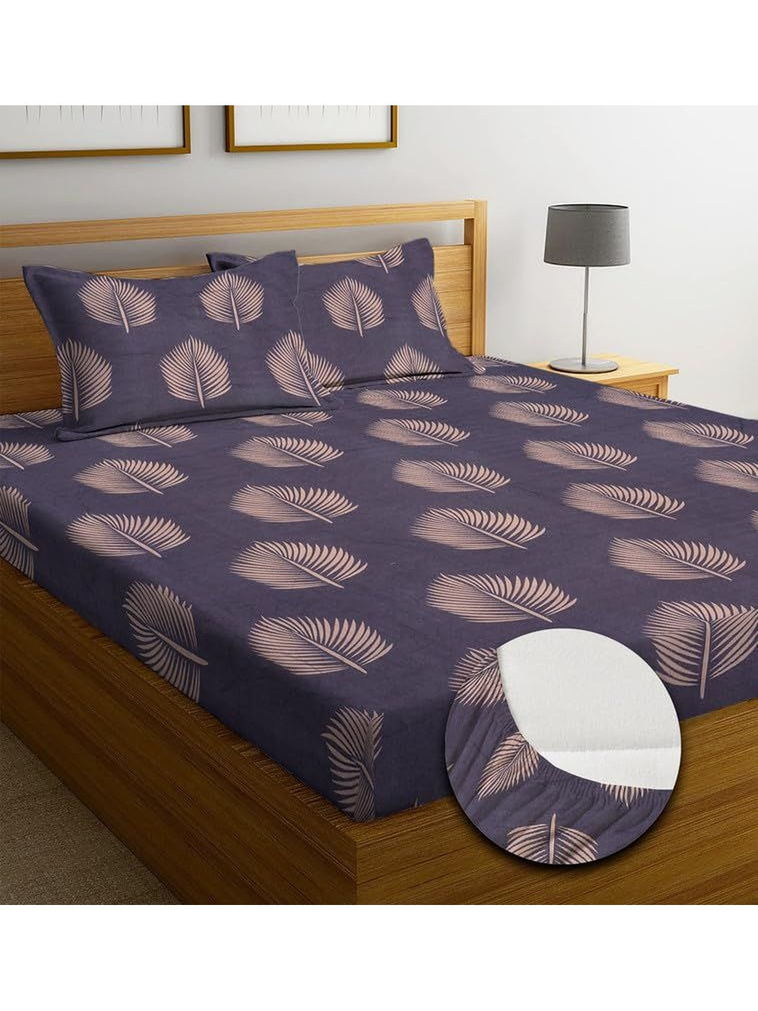 JASHAN Purple Floral 210 TC King Bedsheet with 2 Pillow Covers