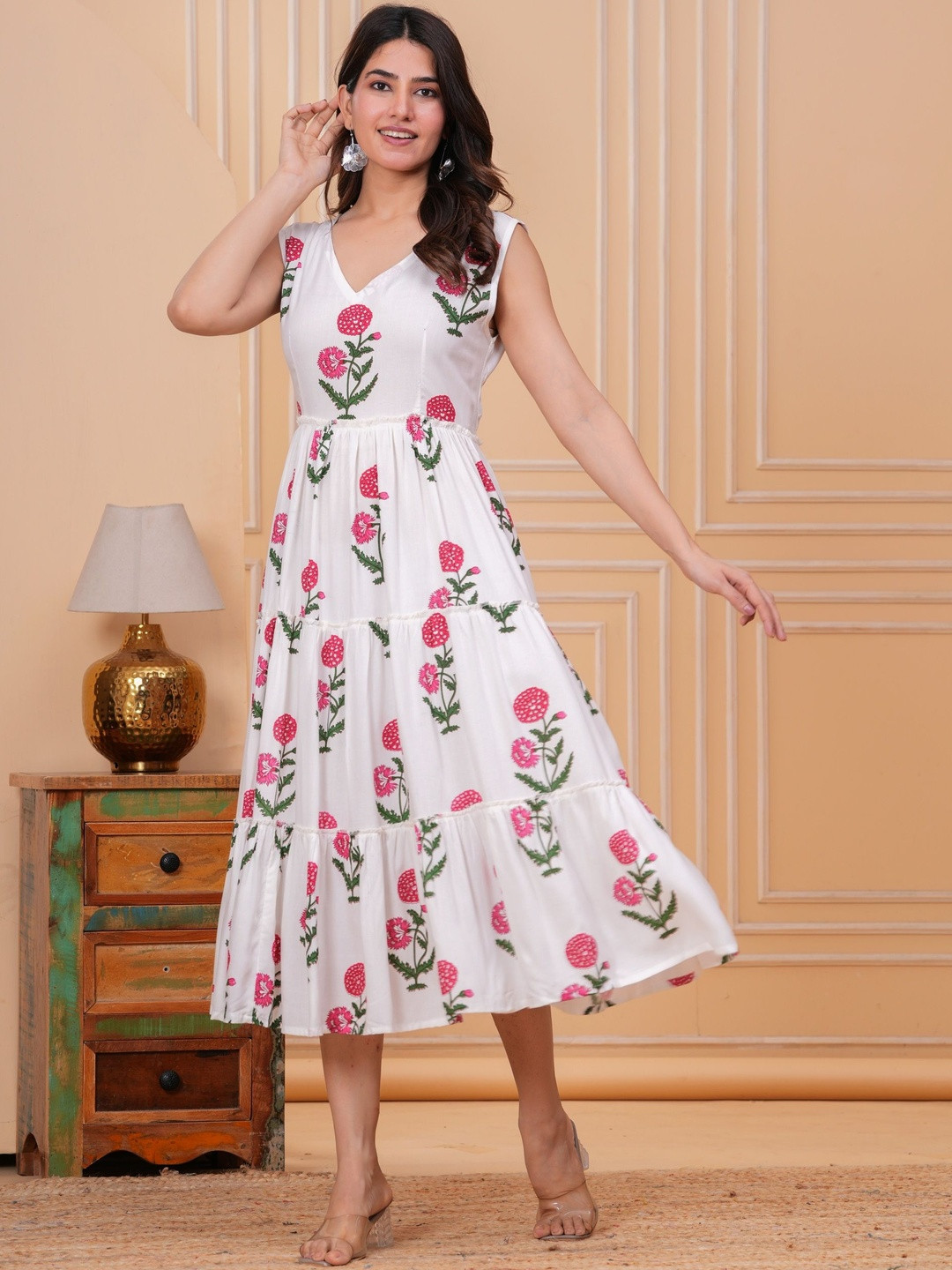 Bunai Dhaga Floral Print Fit & Flare Midi Dress