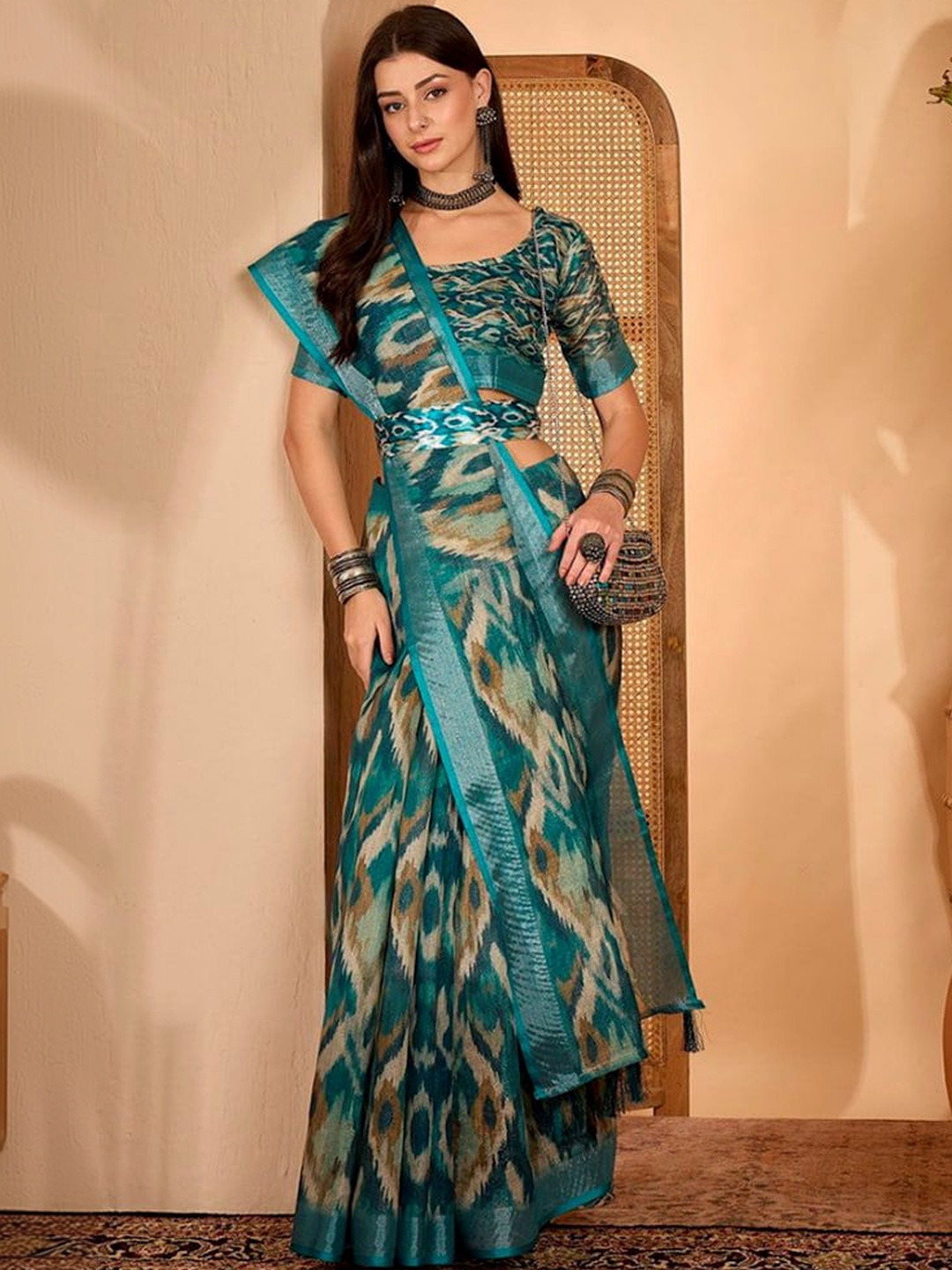 RITABEN HARESHBHAI BHALIYA Linen Blend Saree