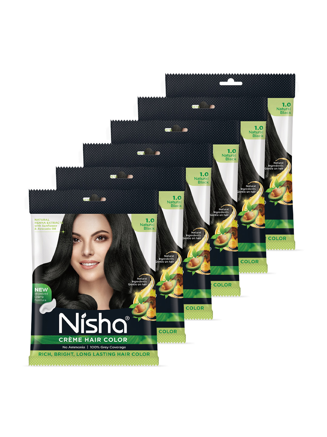 Nisha Women Brown Pack of 6 Creme Hair Color 40gm each- Natural Black