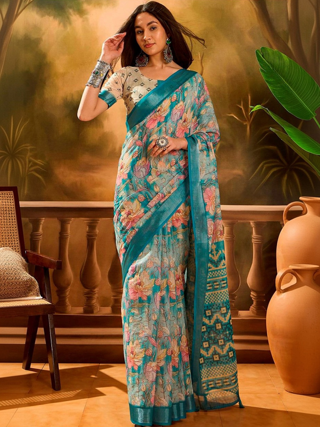 RITABEN HARESHBHAI BHALIYA Linen Blend Saree