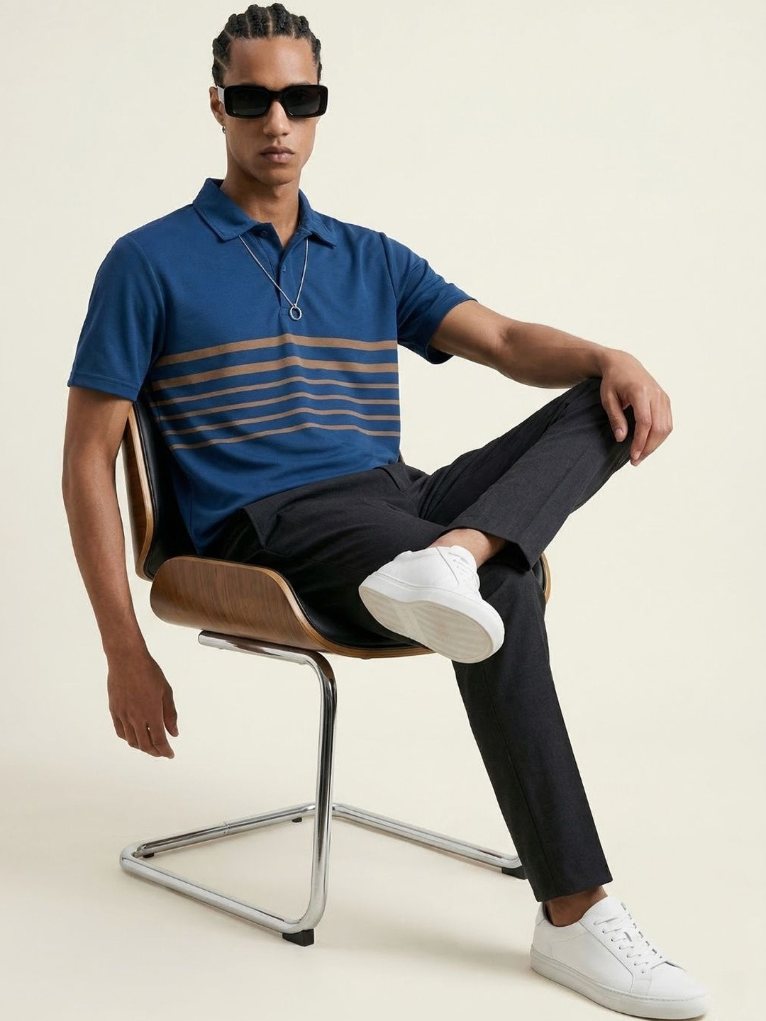 CLUB 44 Men Striped Polo Collar T-shirt