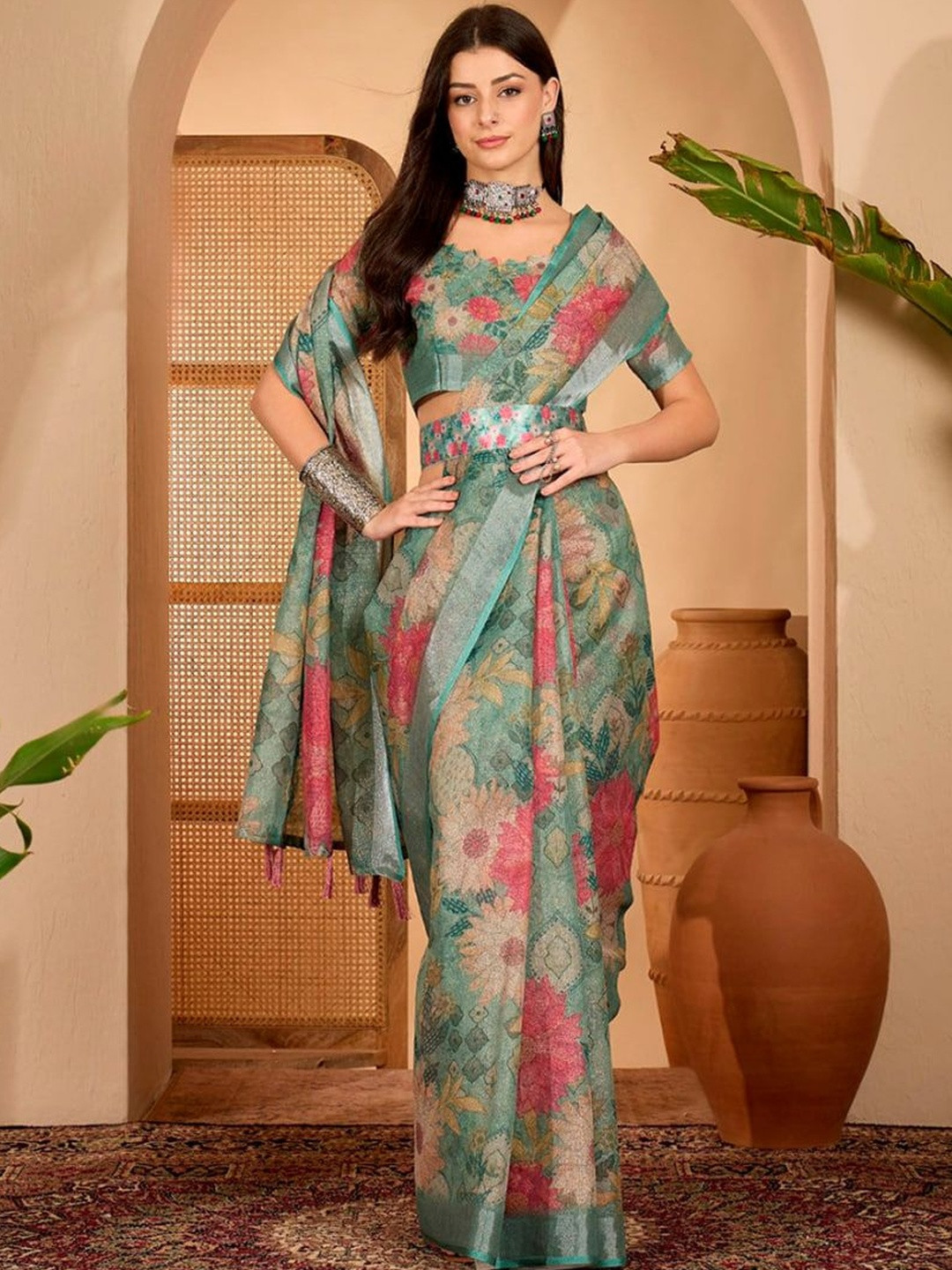 RITABEN HARESHBHAI BHALIYA Linen Blend Saree