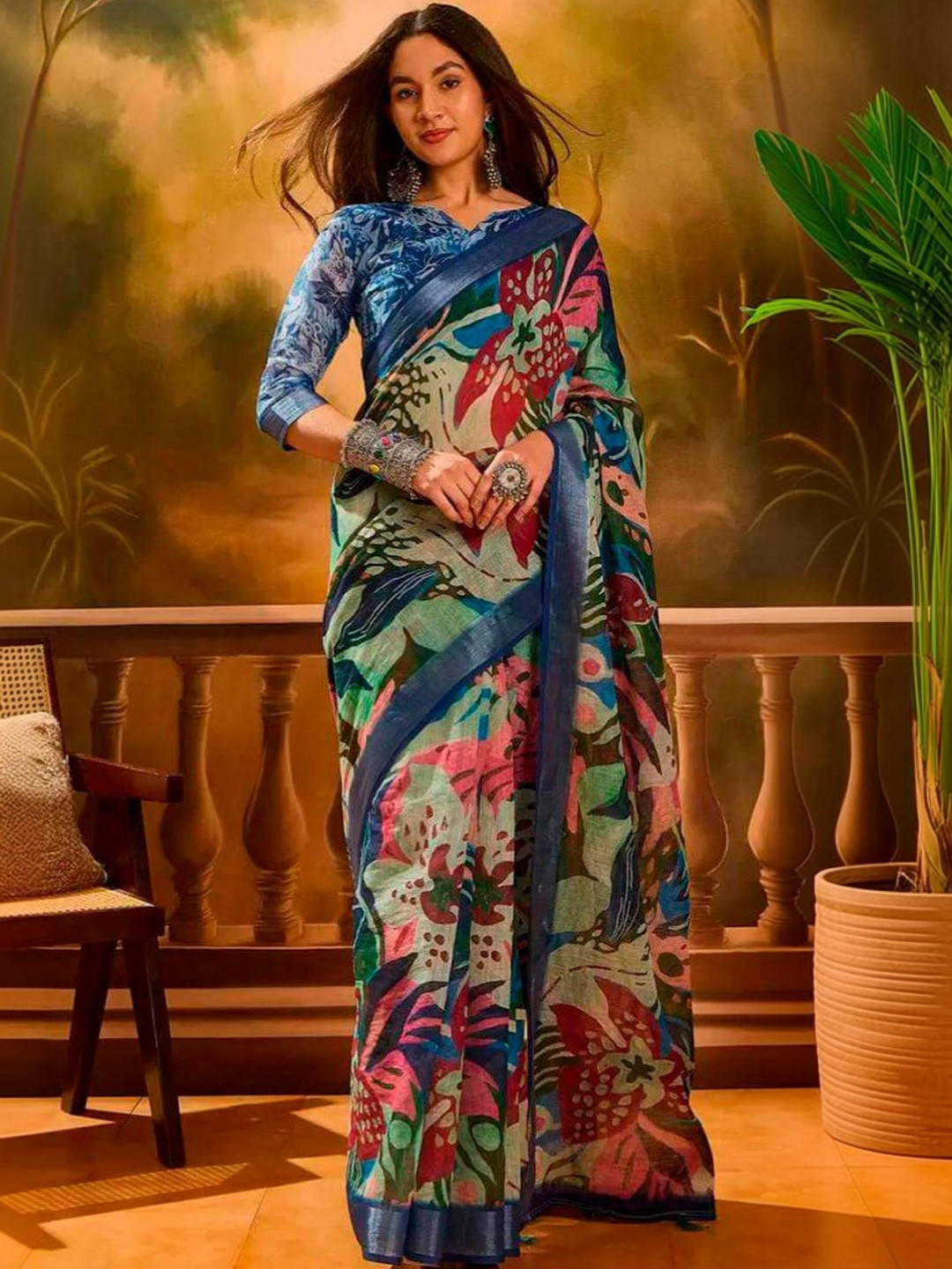 RITABEN HARESHBHAI BHALIYA Linen Blend Saree