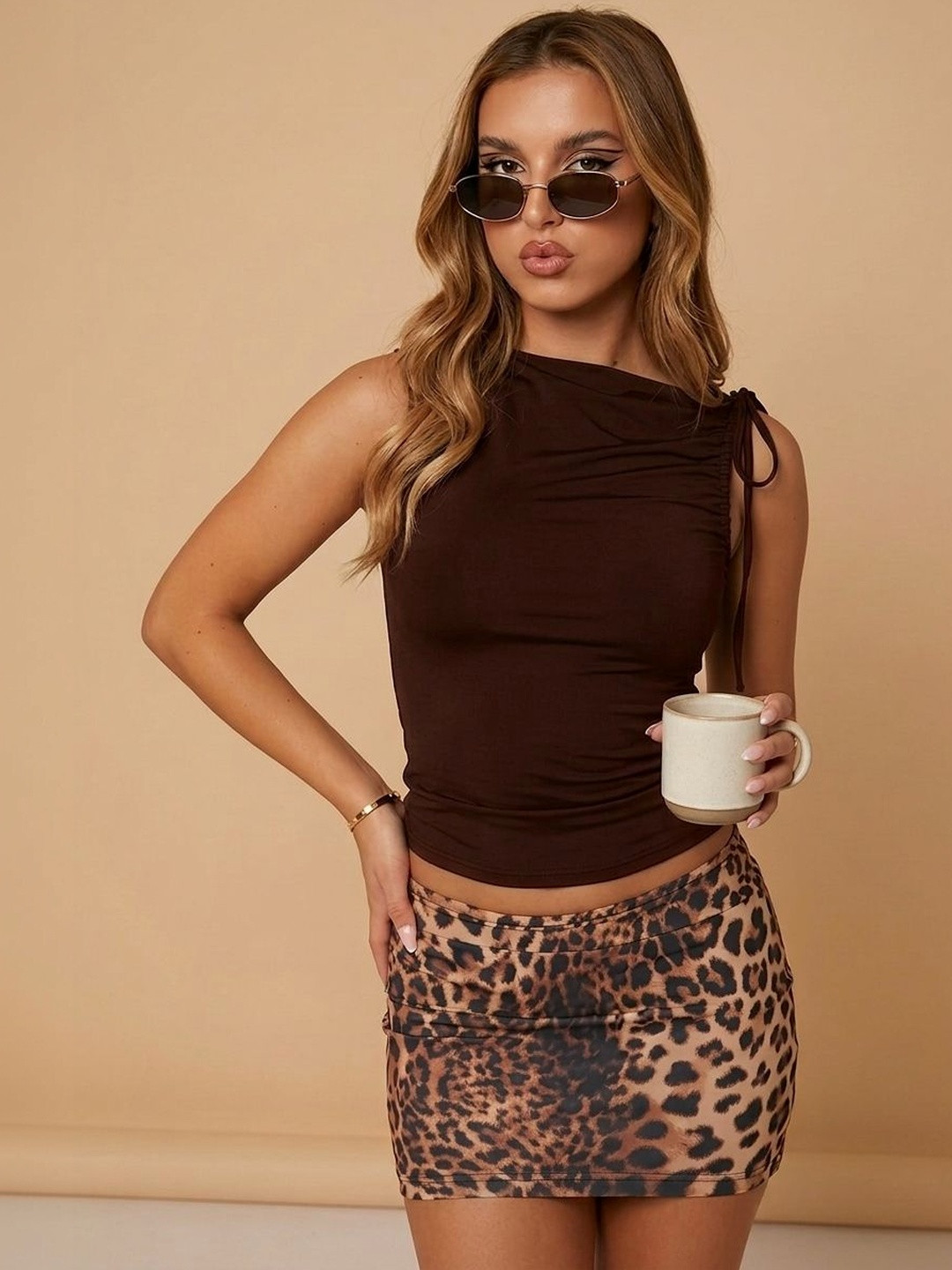 One Shoulder Cinched Waist Crop Top