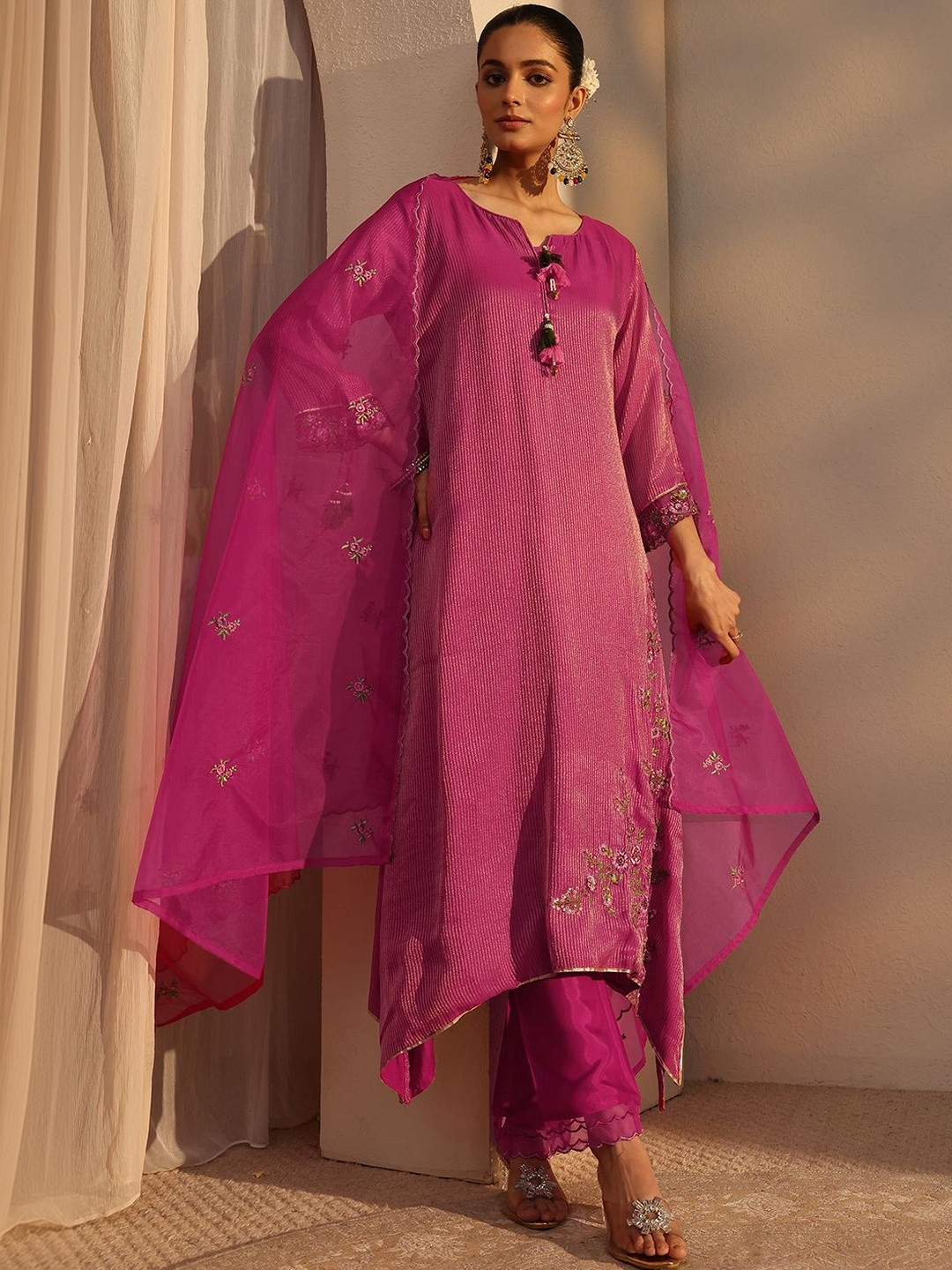 Libas Women Floral Embroidered Regular Kurta with Trousers & With Dupatta