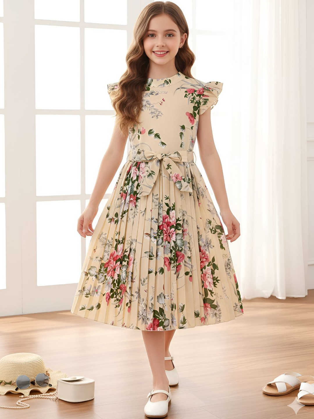 Dripteen Print Flutter Sleeve Fit & Flare Midi Dress
