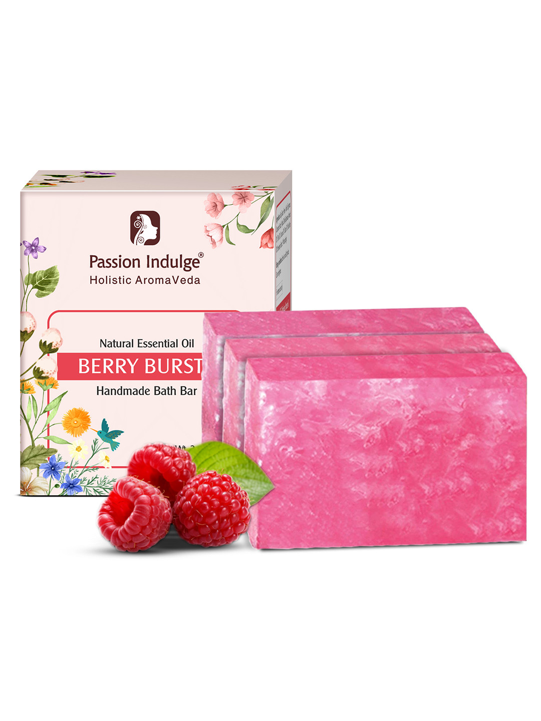 Passion Indulge Pack of 3 Natural Handmade Berry Burst Bath Bar Soaps