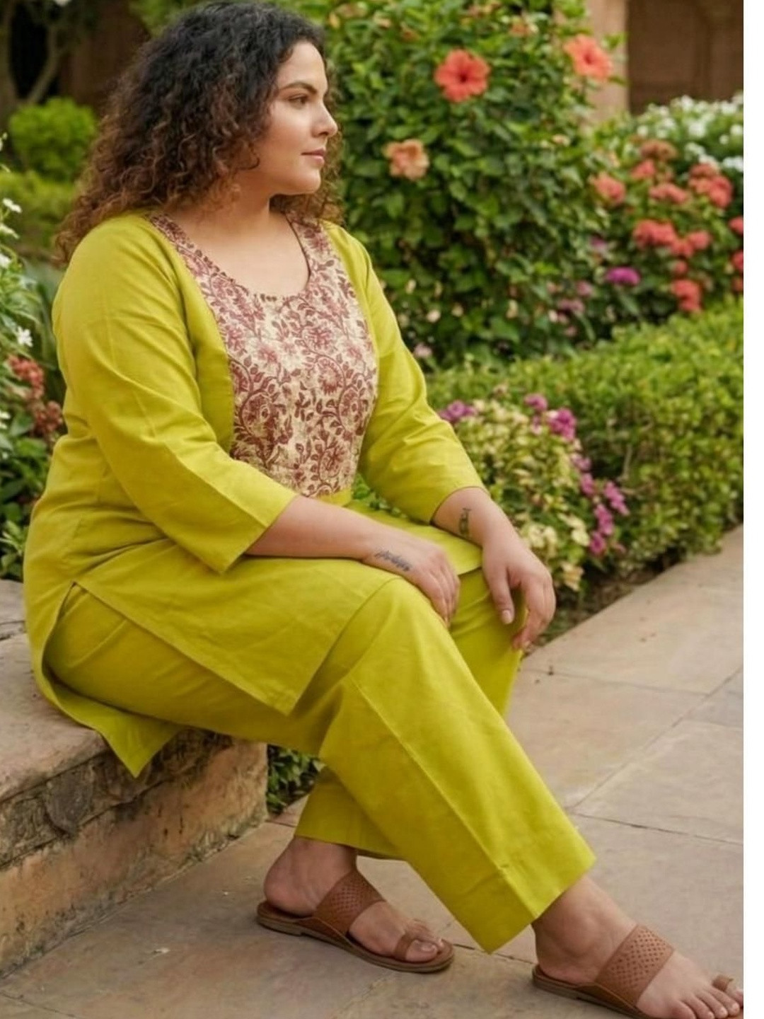 KALINI Cotton Printed Top with Trousers