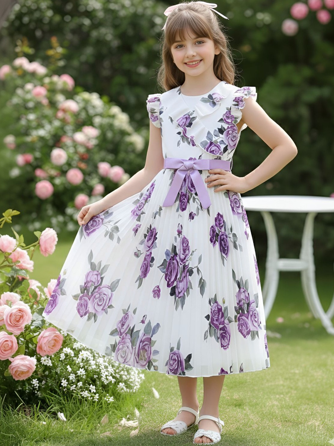Dripteen Print Flutter Sleeve Fit & Flare Dress