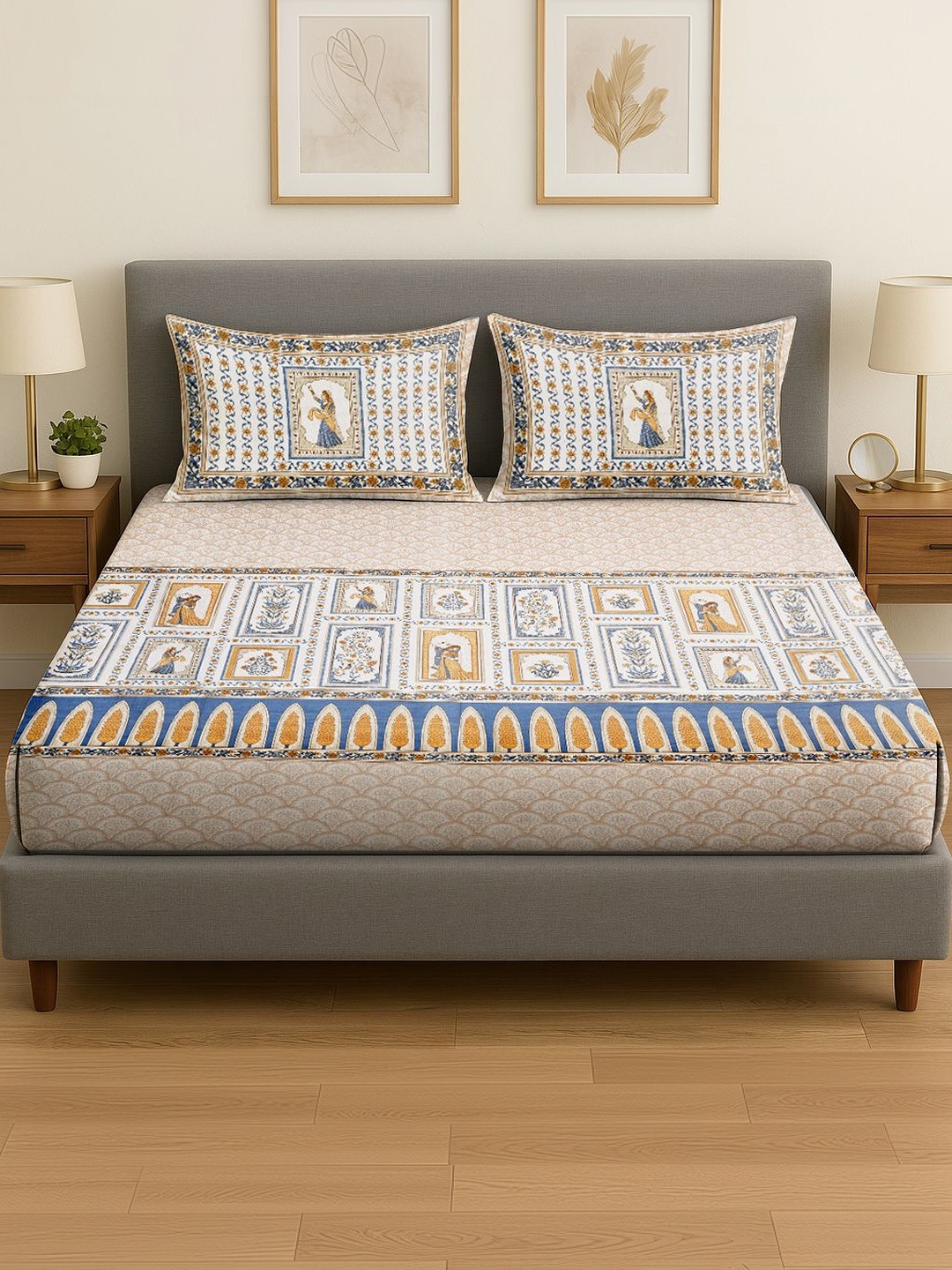 Spangle Blue King Bedsheet with 2 Pillow Covers