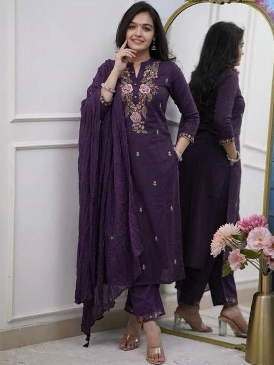 Fabinn Women Embroidered Regular Kurta with Trousers & With Dupatta