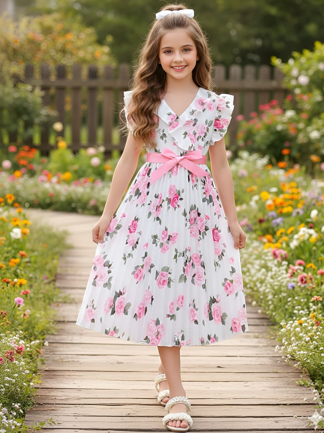 Dripteen Print Flutter Sleeve Fit & Flare Dress