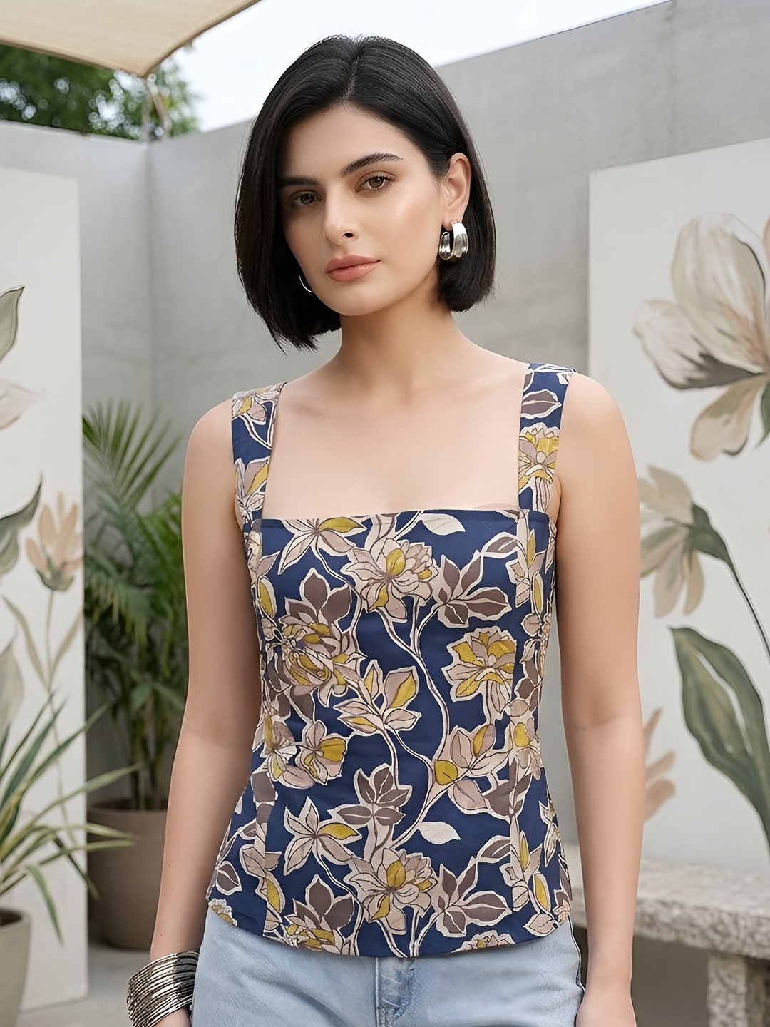 Anouk Rustic Floral Printed Cotton Top
