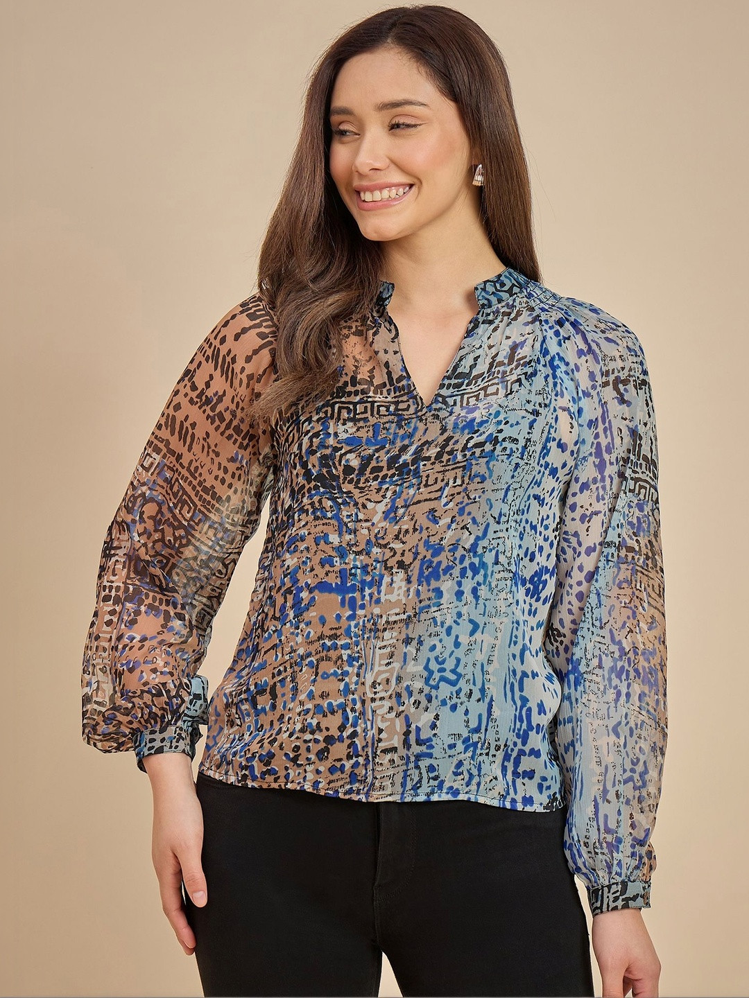 Azira Chiffon Abstract Print Full Sleeve Top