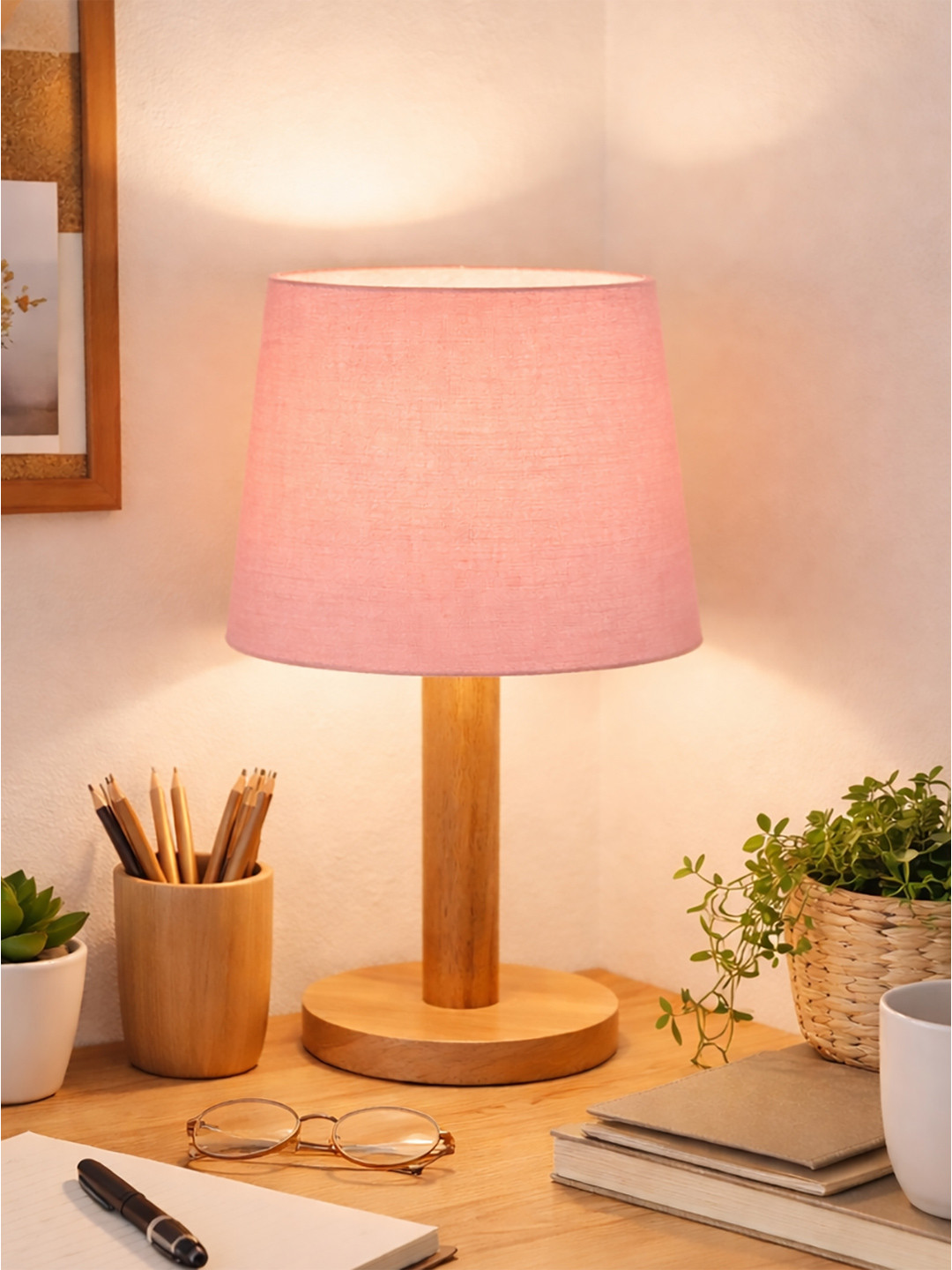 Decorcity Pink & Brown Frustum Shaped Table Lamp