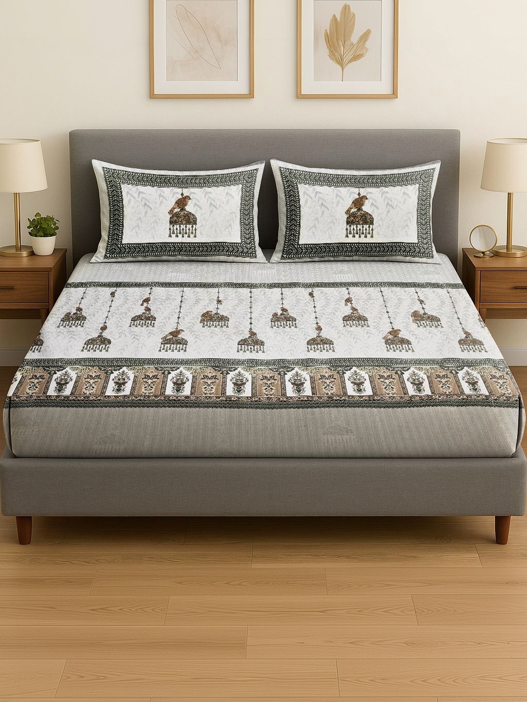 Spangle Green King Bedsheet with 2 Pillow Covers