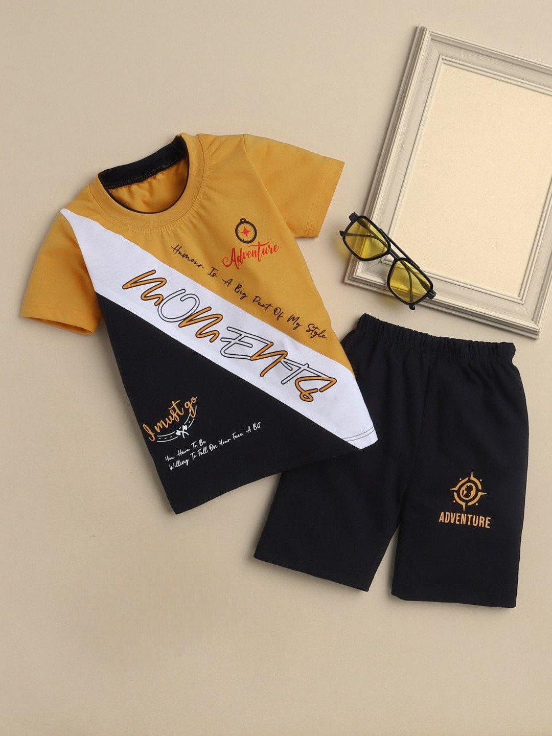 Sangria Boys Printed Round Neck T-shirt & Shorts Clothing Set