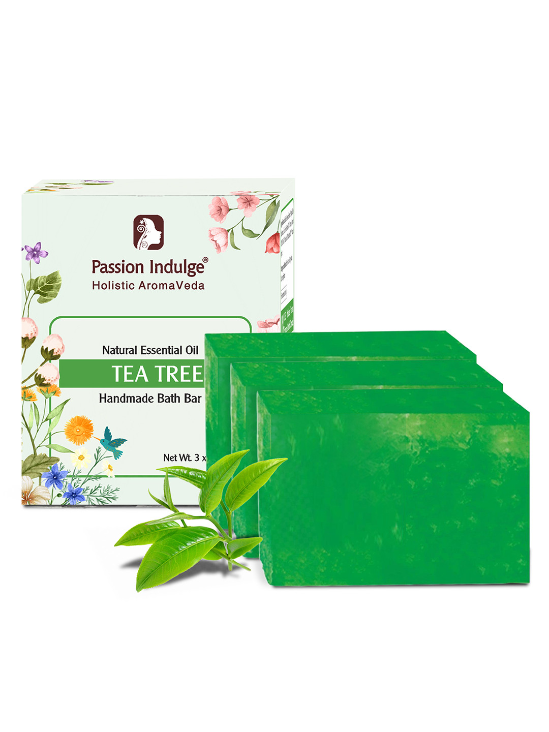 Passion Indulge Pack of 3 Tea Tree Natural Handmade Bath Bar Soaps