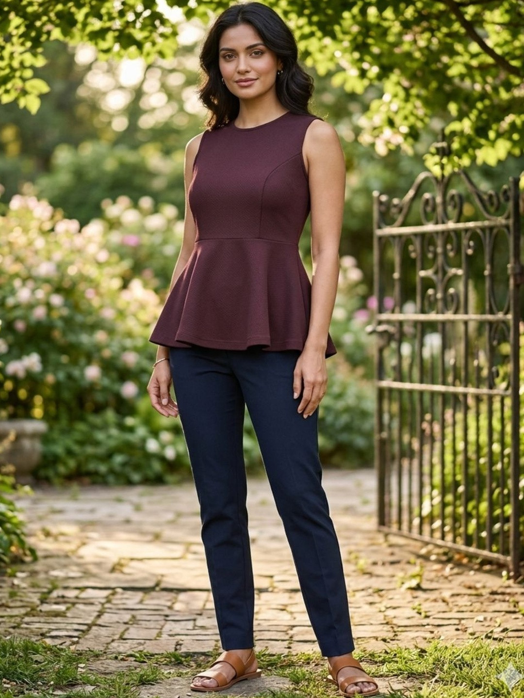 JAKANARY Crepe Peplum Top