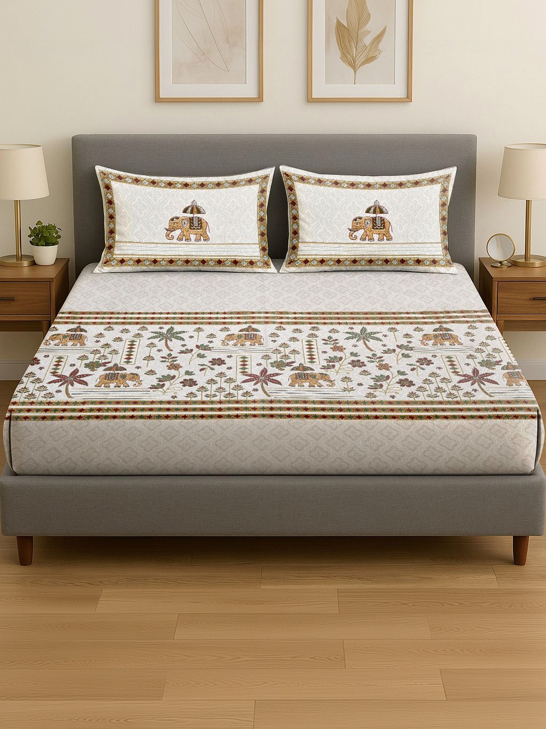 Spangle Green King Bedsheet with 2 Pillow Covers
