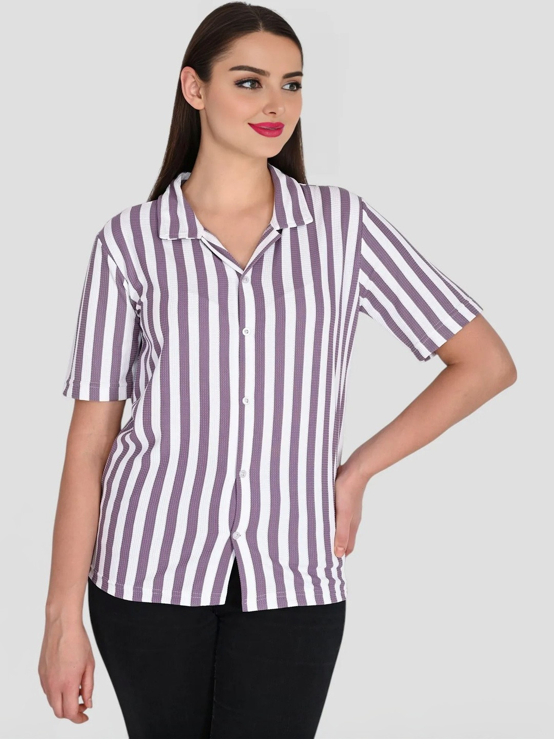 WANQUILA Women Striped V-Neck T-shirt