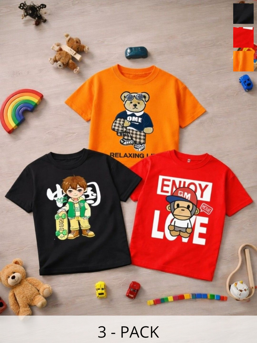 KEESOR Boys Pack of 3 Cotton T-shirt