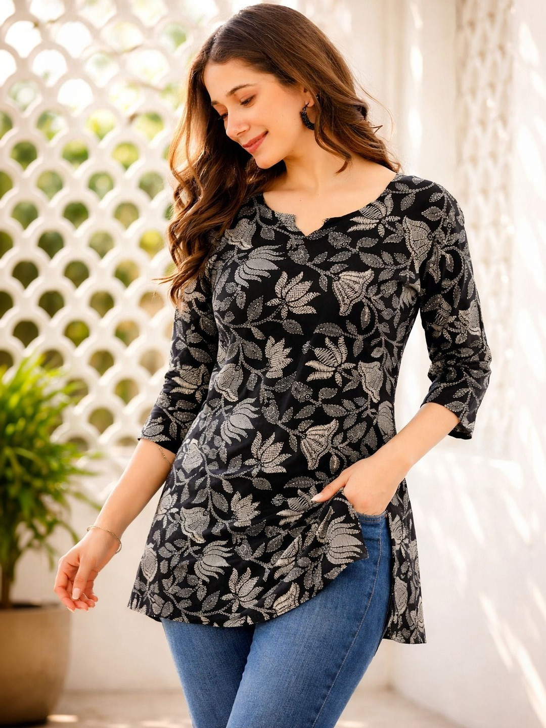 HERE&NOW Women Floral Printed Cotton Kurta