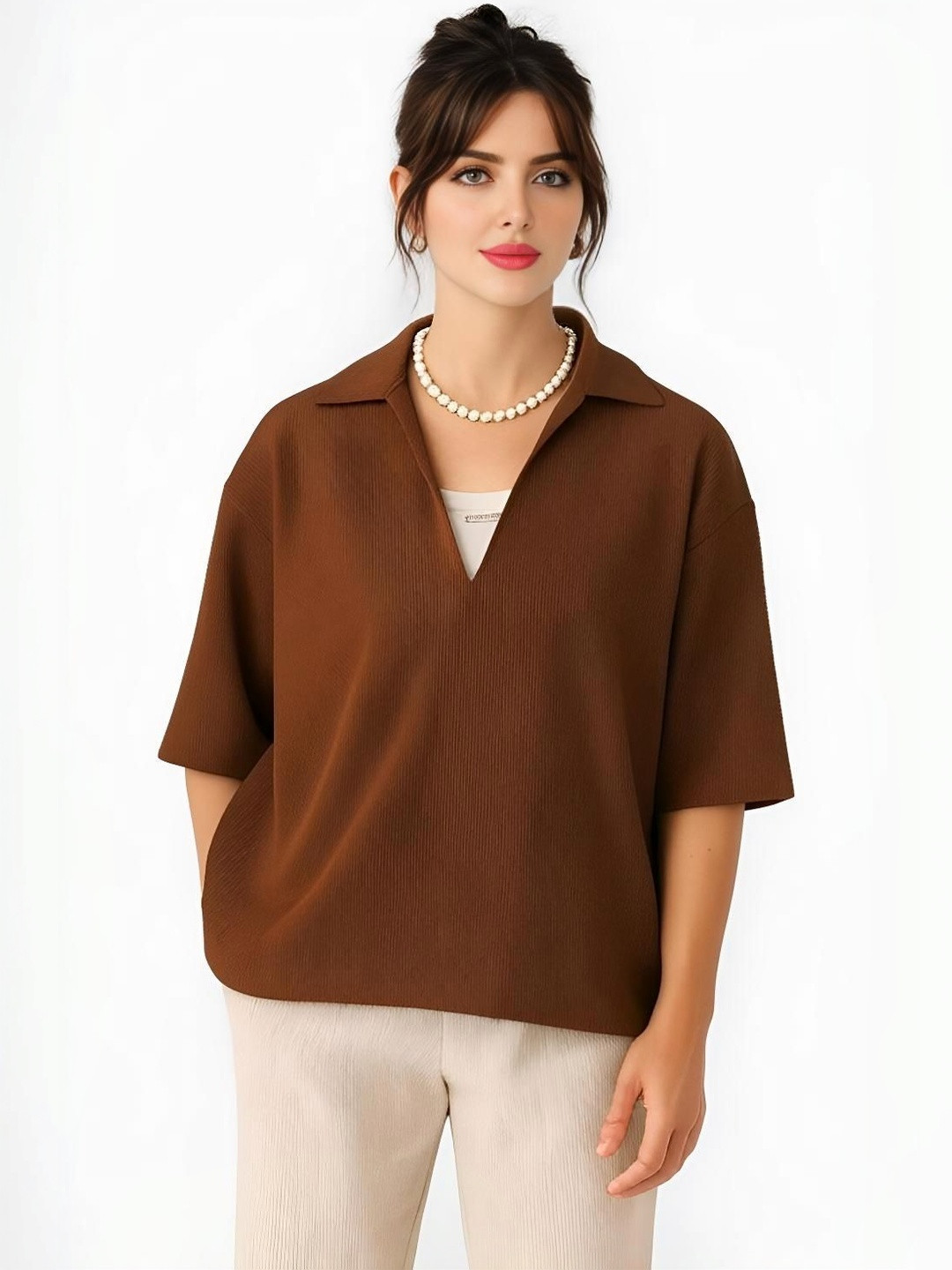 WANQUILA Women Polo Collar T-shirt