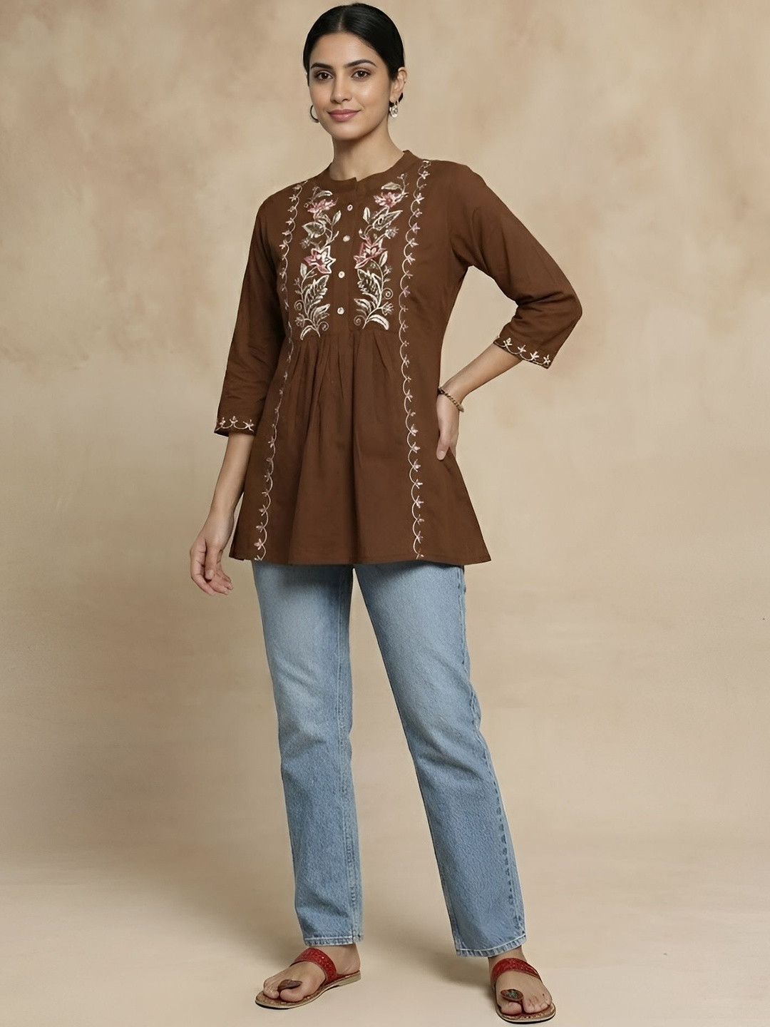 HERE&NOW Mandarin Collar Embroidered Tunic