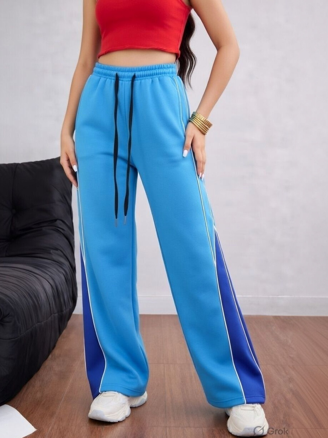 FELLAMO Women Colourblocked Comfort Loose Fit High-Rise Easy Wash Trousers