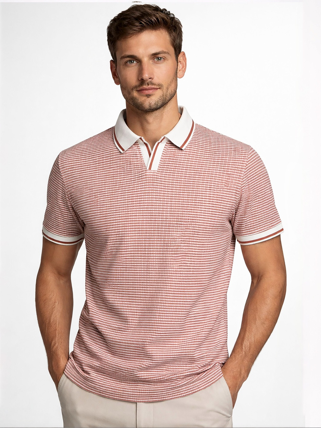 ATIGIANO Men Checked Polo Collar T-shirt
